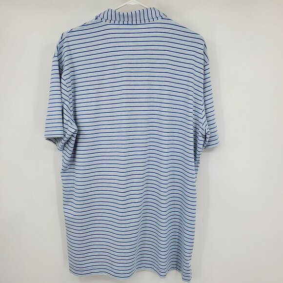 Peter Millar Crown Crafted Blue Striped Performance Men's Golf Polo Shirt Large - Picture 2 of 11